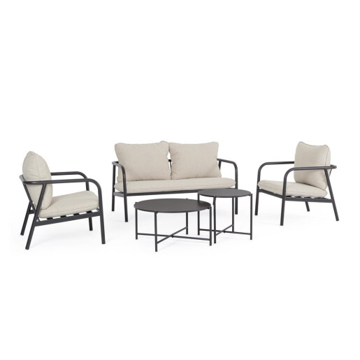 Set mobilier gradina otel gri charcoal textil bej Otsuni