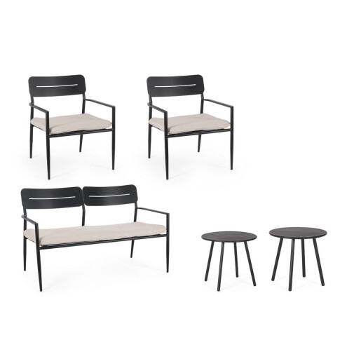 Set mobilier gradina otel gri charcoal textil bej Gargano