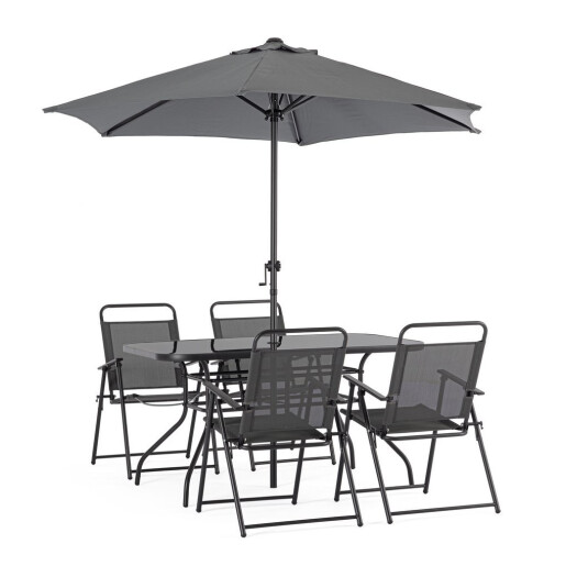 Set mobilier gradina cu umbrela soare otel gri charcoal Pompei 