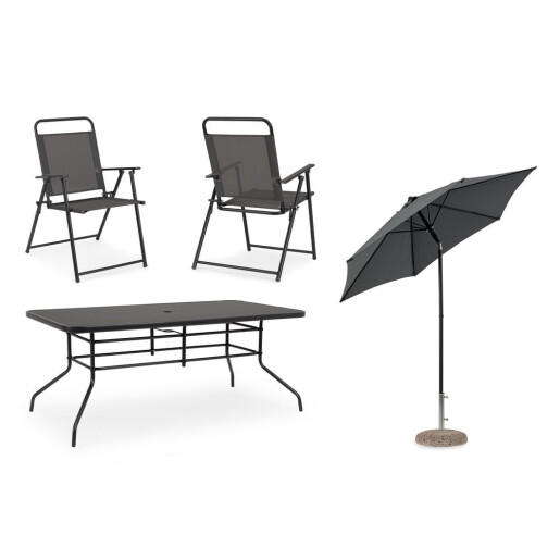 Set mobilier gradina masa, 6 scaune,  cu umbrela soare otel gri charcoal Pompei 