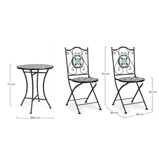 Set mobilier gradina otel ceramica multicolora Positano 38x38x92h ; ø60x75h