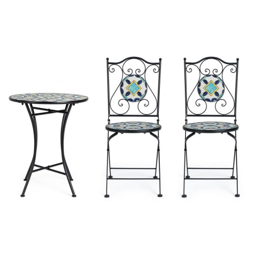Set mobilier gradina otel ceramica multicolora Positano 38x38x92h ; ø60x75h