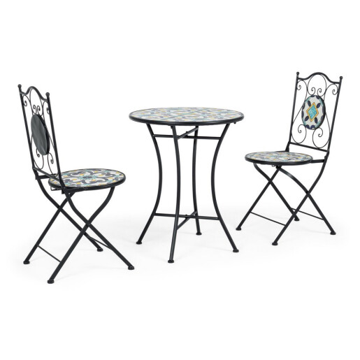 Set mobilier gradina otel ceramica multicolora Positano 38x38x92h ; ø60x75h