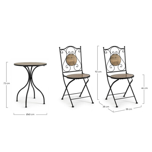 Set mobilier gradina otel negru ceramica maro Kansas 38x38x92h ; ø60x75h