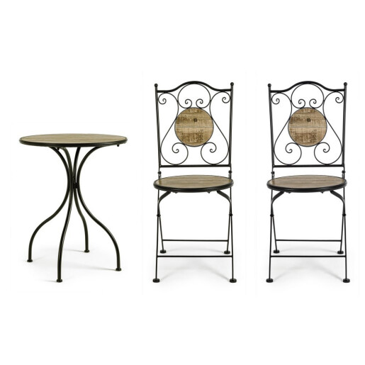 Set mobilier gradina otel negru ceramica maro Kansas 38x38x92h ; ø60x75h