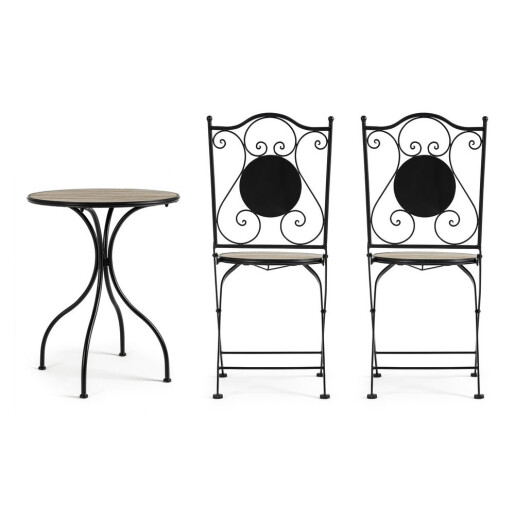 Set mobilier gradina otel negru ceramica maro Kansas 38x38x92h ; ø60x75h