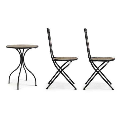 Set mobilier gradina otel negru ceramica maro Kansas 38x38x92h ; ø60x75h