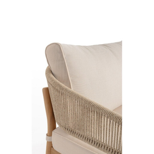 Set mobilier gradina, terasa canapea, 2 fotolii, masuta cafea lemn masiv maro perne crem Thiago 160x76x84 cm