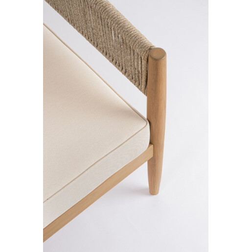 Set mobilier gradina, terasa canapea, 2 fotolii, masuta cafea lemn masiv maro perne crem Thiago 160x76x84 cm