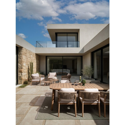 Set 2 scaune lemn masiv acacia textil crem Thiago 63x59.5x84h