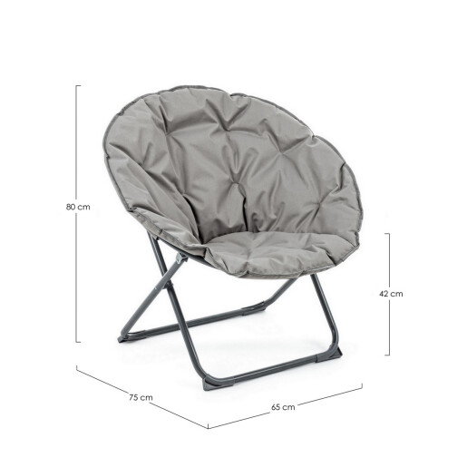 Fotoliu pliabil cadru din otel si perna textil gri Rock 65 cm x 75 cm x 80 h x 42 h1
