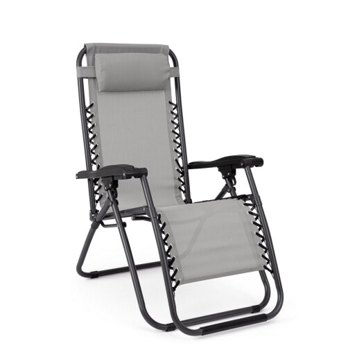 Set 2 scaune gradina otel negru textilena gri Santana 177x65x110h