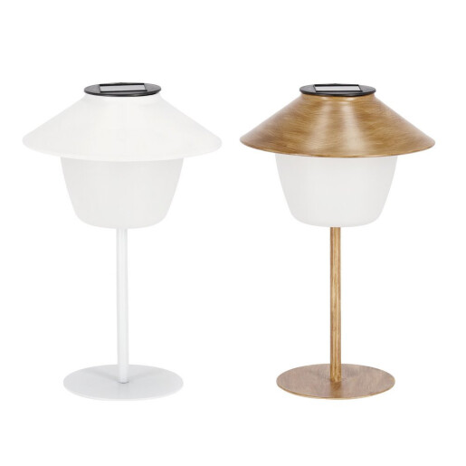 Set 2 veioze incarcare solara otel alb maro Klara Ø18x27,5h