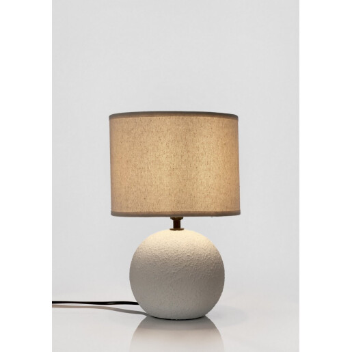 Veioza ceramica alba textil crem Irvin Ø20x32h