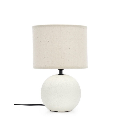 Veioza ceramica alba textil crem Irvin Ø20x32h