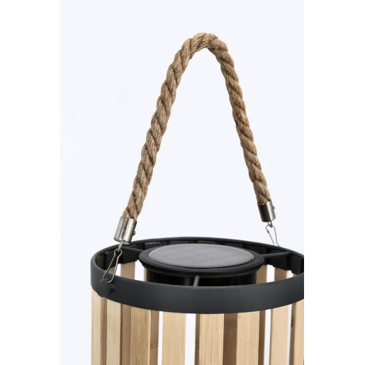 Felinar incarcare solara bambus natur otel negru Arvel Ø18,7x36,7-54h