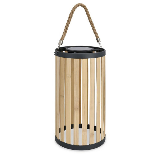 Felinar incarcare solara bambus natur otel negru Arvel Ø18,7x36,7-54h