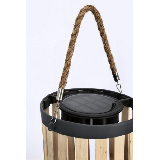 Felinar incarcare solara bambus natur otel negru Arvel Ø16,5x29-44h