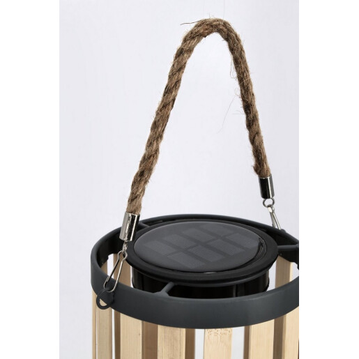 Felinar incarcare solara bambus natur otel negru Arvel Ø15x21-35h