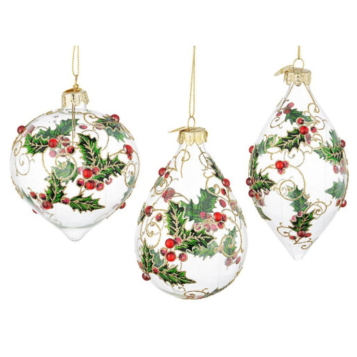Set 12 globuri Craciun sticla multicolora Zaida 7x7x10.5h; 8x8x9h; 6,7x6,7x13h