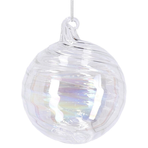 Set 8 globuri brad Craciun sticla transparent irizat Spiral Ø 10 cm