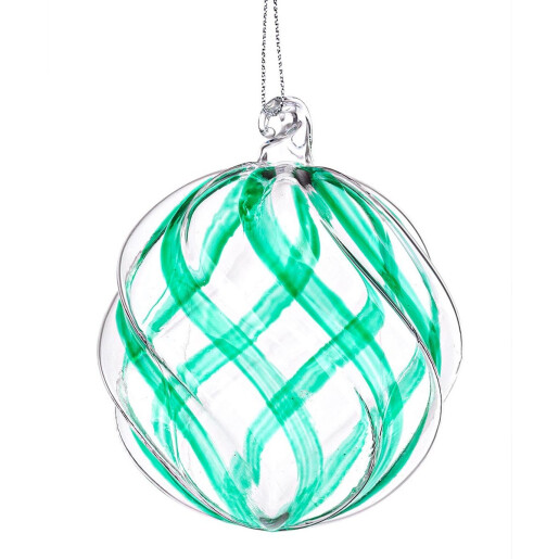 Set 12 globuri brad Craciun sticla verde transparenta Bling Ø 8 cm