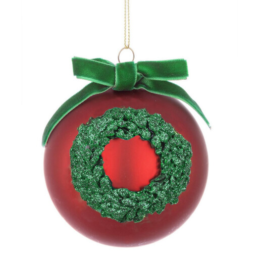 Set 12 globuri brad Craciun sticla rosie verde Wreath Ø 8 cm