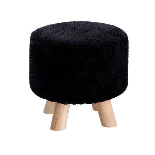 Taburet catifea neagra lemn natur 28,5 x 27,5 cm