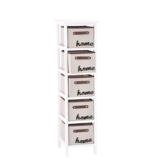 Comoda lemn alb textil bej maro 26 x 32 x 98 cm