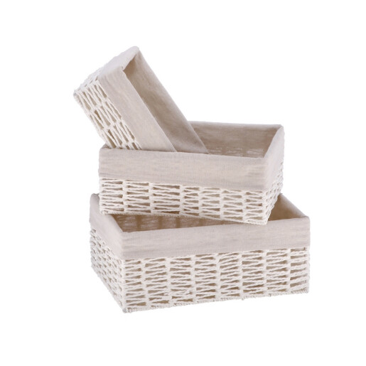 Set 3 cosuri depozitare alb bej 28 x 19 x 11 cm, 34 x 24 x 12 cm, 38 x 28 x 15 cm