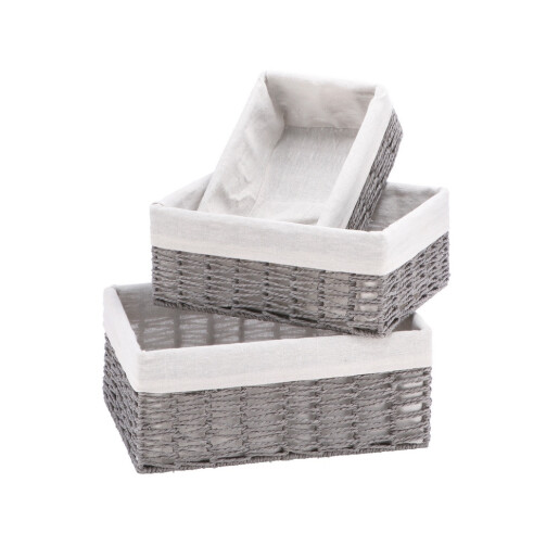 Set 3 cosuri depozitare alb gri 28 x 19 x 11 cm, 34 x 24 x 12 cm, 38 x 28 x 15 cm