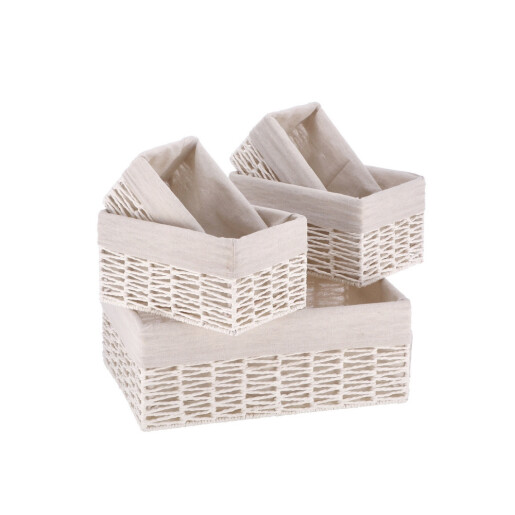 Set 5 cosuri depozitare alb bej 21 x 13 x 11 cm,  25 x 17,5 x 13 cm, 40 x 30 x 15 cm
