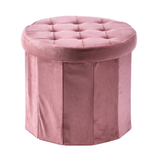 Taburet catifea roz, pliabil cu spatiu depozitare 45 x 40 cm