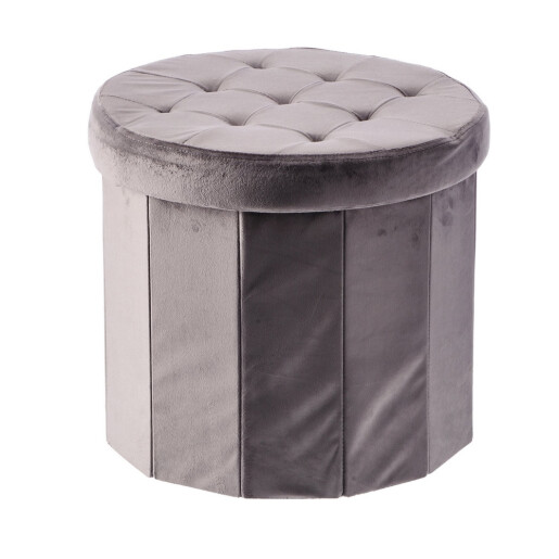 Taburet catifea gri, pliabil cu spatiu depozitare 45 x 40 cm