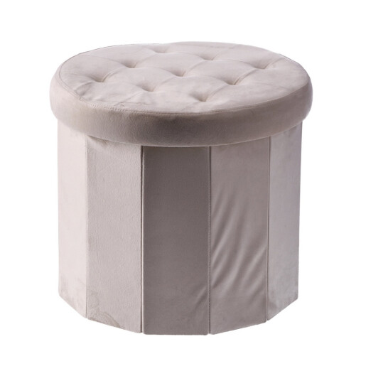 Taburet catifea bej, pliabil cu spatiu depozitare 45 x 40 cm