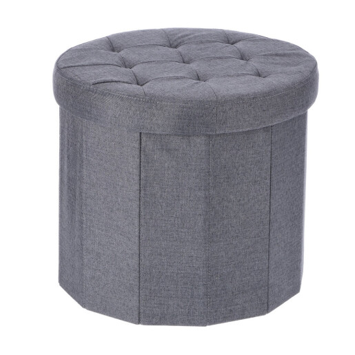 Taburet textil gri inchis, pliabil cu spatiu depozitare 45 x 40 cm