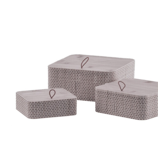 Set 3 cutii depozitare bambus gri 12 x 12 x 5 cm, 15 x 15 x  7 cm, 18 x 18 x 9,5 cm