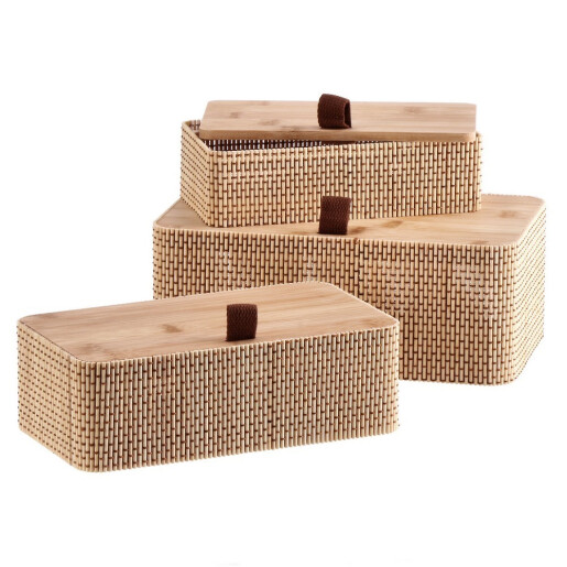 Set 3 cutii depozitare bambus natur 20 x 10,5 x 5,5 cm,  23 x 13 x 7,5 cm,  26 x 15,5 x 10 cm
