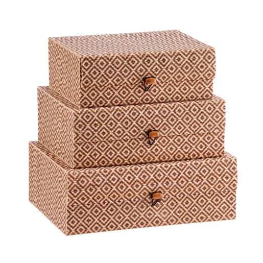 Set 3 cutii depozitare bambus maro natur 21 x 16,5 x 8 cm,  24 x 19 x 9 cm,  27,5 x 21 x 10 cm