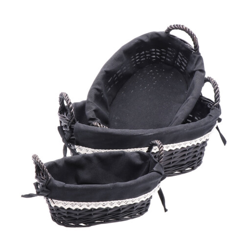 Set 3 cosuri depozitare lemn rachita negru 26,5 x 18 x 14,5 cm, 31,5 x 23,5 x 16 cm, 37 x 27,5 x 18,5 cm