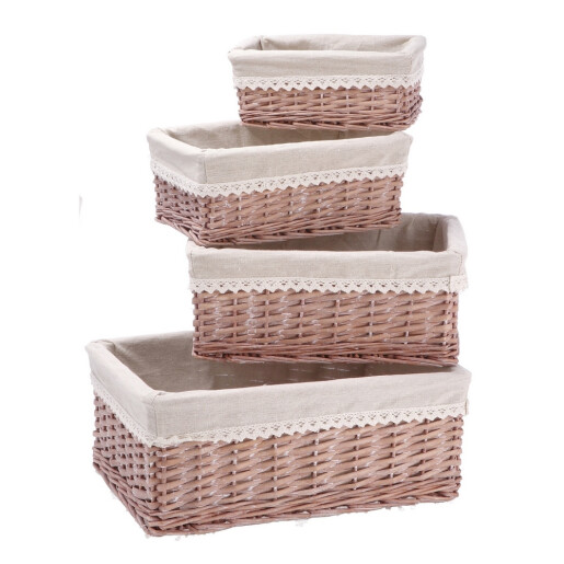 Set 4 cosuri depozitare lemn rachita natur 24 x 15,5 x 10 cm, 29 x 21 x 12,5 cm, 34 x 25 x 14,5 cm, 40 x 30,5 x 16 cm