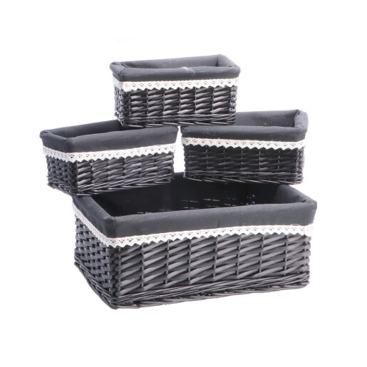 Set 4 cosuri depozitare lemn rachita neagra 25 x 15 x 10,5 cm, 40 x 30,5 x 16 cm
