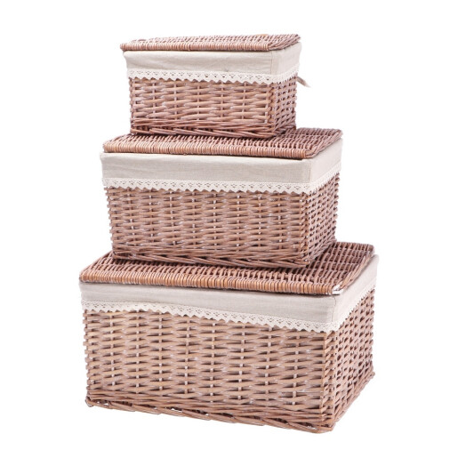 Set 3 cosuri depozitare lemn rachita natur 28,5 x 20 x 15 cm, 37 x 26,5 x 20 cm, 44,5 x 33,5 x 22,5 cm