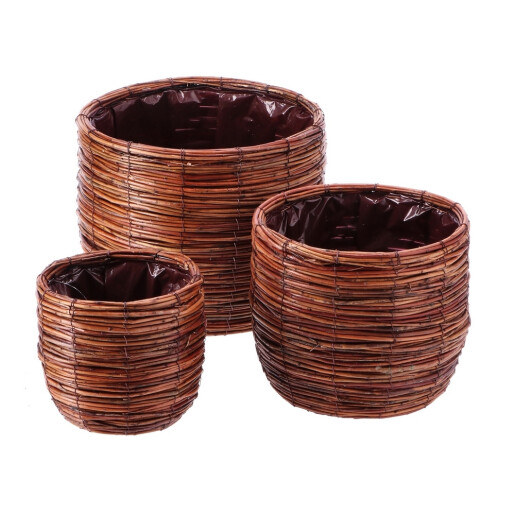 Set 3 ghivece flori fibre naturale maro 18 x 16,5 cm, 23,5 x 20,5 cm, 29 x 25 cm