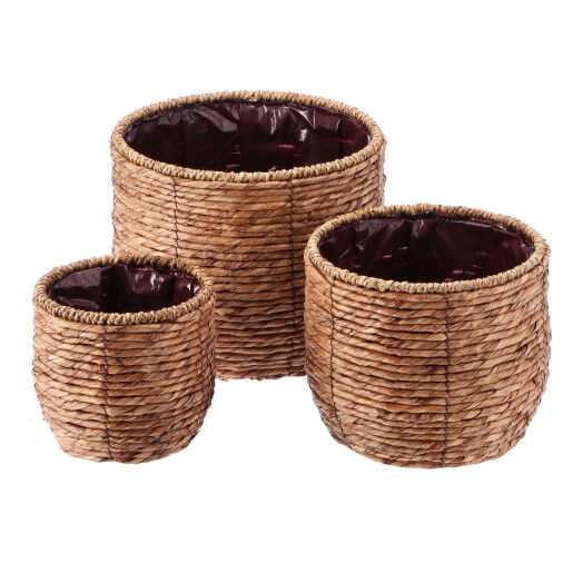 Set 3 ghivece flori fibre naturale natur III 18 x 16,5 cm, 23,5 x 20,5 cm, 29 x 25 cm