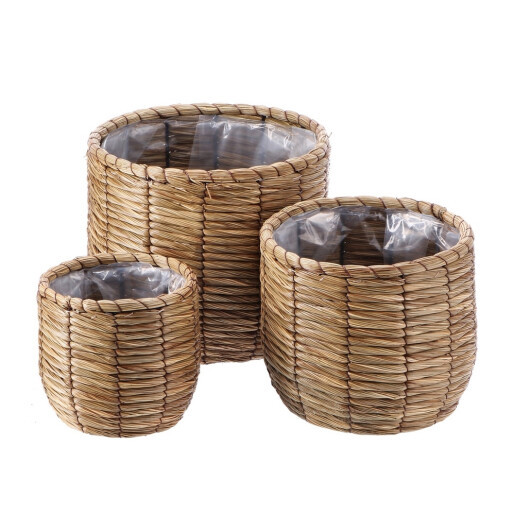 Set 3 ghivece flori fibre naturale natur II 18 x 16,5 cm, 23,5 x 20,5 cm, 29 x 25 cm
