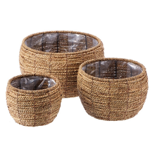 Set 3 ghivece flori fibre naturale maro II 19 x 15 cm, 26 x 18 cm, 32,5 x 21 cm