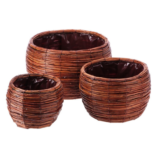 Set 3 ghivece flori fibre naturale maro IIII 19 x 15 cm, 26 x 18 cm, 32,5 x 21 cm