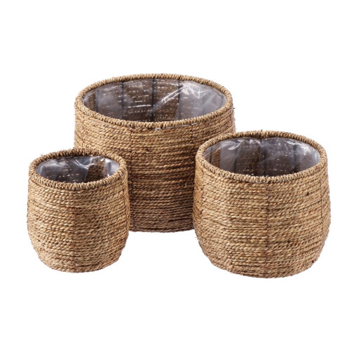 Set 3 ghivece flori fibre naturale 18 x 19 cm, 24,5 x 22 cm, 31 x 25 cm