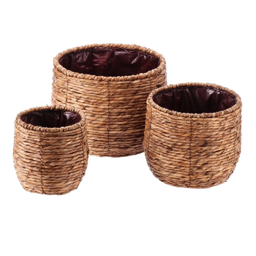 Set 3 ghivece flori fibre naturale maro 18 x 19 cm, 24,5 x 22 cm, 31 x 25 cm